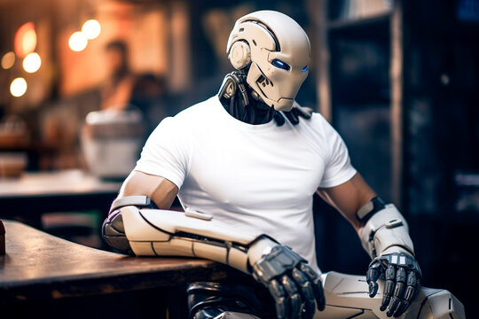 White shirt mockup, cyborg in plain white tshirt, cloting mockups, white tshirt