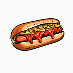Hotdog hand-drawn illustration.. Hot dog. Vector doodle style cartoon illustration