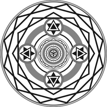 魔法陣/Magic circle. Hexagram. Magic signs. Satanic Signs. Signs of the Wizard. Black magician. Holy knight. Line vector symbol set. Witchcraft. esotericism.