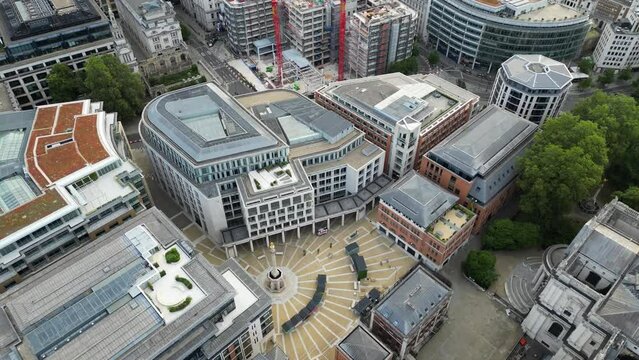 Drone shot of London Stock Exchange building (LSE), England, United Kingdom