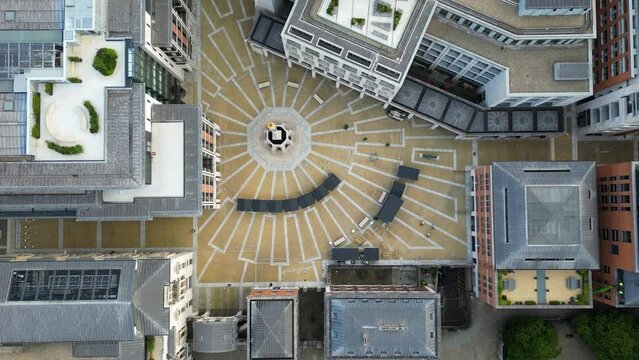 Top-down drone shot of The Paternoster Square in London, England, United Kingdom