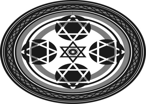 魔法陣/Magic circle. Hexagram. Magic signs. Satanic Signs. Signs of the Wizard. Black magician. Holy knight. Line vector symbol set. Witchcraft. esotericism.