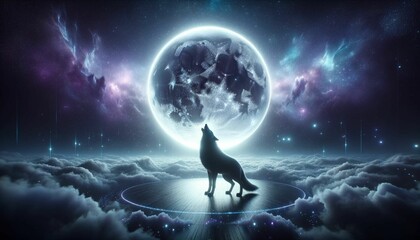 a wolf howling in the moonlight