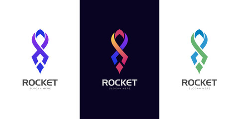 Modern rocket launch logo icon design with abstract rocket or plane flight graphic element symbol for astronomy, business start-up technology logo template