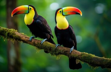 Obraz premium Toucan sitting on the branch in the forest.