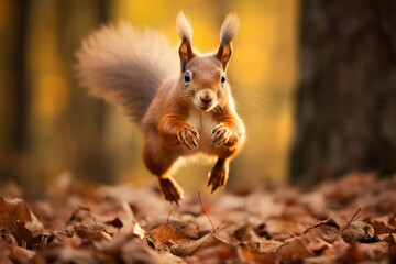 Naklejka na ściany i meble Jumping squirrel in the wild