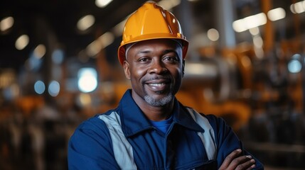 African professional engineer in heavy industry factory.