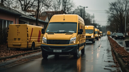Fototapeta premium Yellow Postal car doing deliveries of parcels.