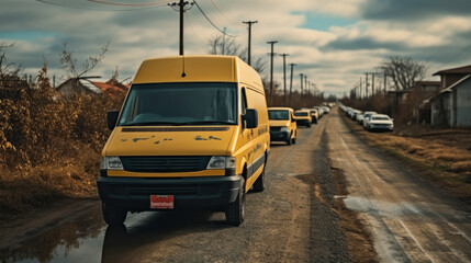 Fototapeta premium Yellow Postal car doing deliveries of parcels.