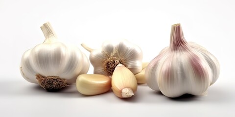 Obraz na płótnie Canvas close-up photo of garlic on a white background. Generative AI