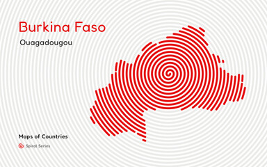 Abstract Map of Burkina Faso in a Circle Spiral Pattern with a Capital of Ouagadougou. African Set.