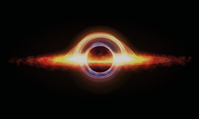 Black hole with singularity and event horizon, astronomy illustration