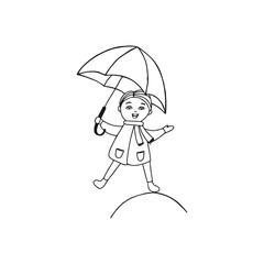Boy under an umbrella. Doodle