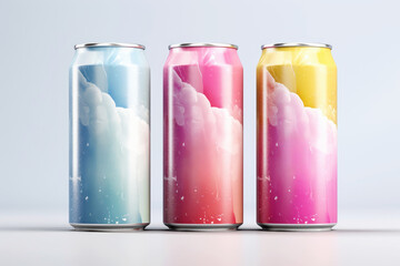 Three Soda Cans With Drops Mockup ai generated
