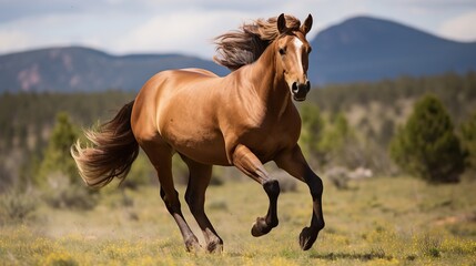 Horses running in the meadow . Generative AI