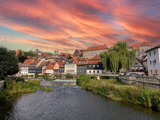 houses in the river in kulmbach in bavaria