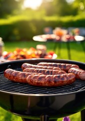 Fresh grilled sausage, vegetables, cheese and steak on outdoor home grill. Generative Ai. - obrazy, fototapety, plakaty