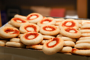 close-up of a buffet with appetizers - finger food - top view