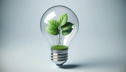 A lightbulb with a plant inside, symbolizing the blend of innovation and environmental consciousness.
