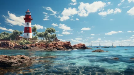 Keuken spatwand met foto A beautiful lighthouse against a blue sky and sea © senadesign