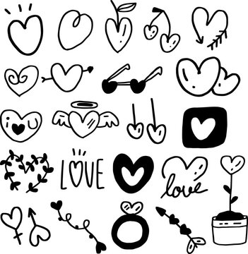 hand drawn heart cute doodle line for templates