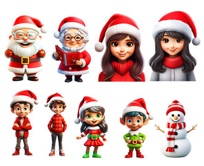3D Christmas characters and element icon set