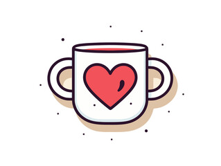 Doodle Teacup with heart, cartoon sticker, sketch, vector, Illustration, minimalistic
