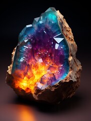 Fototapeta premium rainbow colored mineral crystal gemstone uncovered luminous isolated