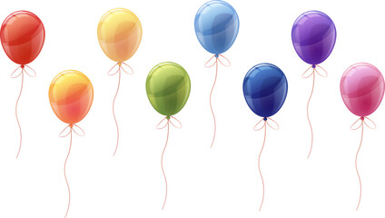 Set of balloons on isolated background. Cartoon style of colorful helium balloons. Decor for birthdays, holidays, Christmas, etc.