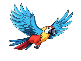 Doodle Parrot in flight, cartoon sticker, sketch, vector, Illustration, minimalistic