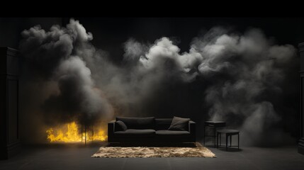 Artistic Black Smoke and Dark Stage with Spotlights in Performance