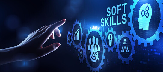 Soft skill personal development business concept on virtual screen.