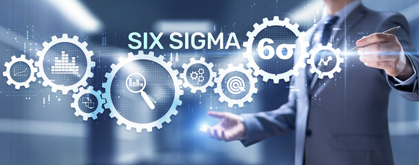 SIx sigma DMAIC lean manufacturing business technology concept on virtual screen.