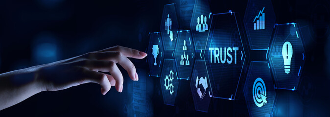 Trust customer loyalty relationship business concept on virtual screen. - obrazy, fototapety, plakaty
