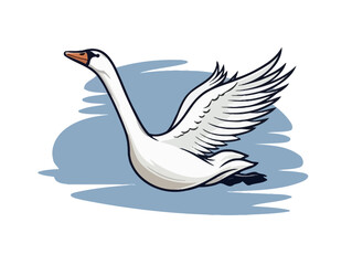 Doodle Swan in flight, cartoon sticker, sketch, vector, Illustration, minimalistic