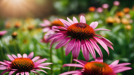 Obraz premium Field of flowers, Ladybird on flower, Echinacea plant images medicine plant wallpaper