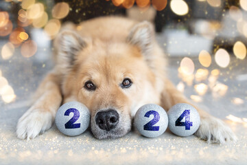 Silvester & Neujahr 2024 mit Hundenase und Kugeln	