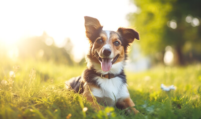 happy healthy dog in park