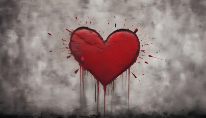 Heart painted on grunge cement wall background
