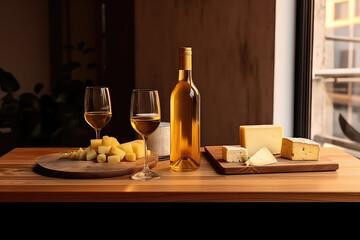 Wine And Cheese Board Displayed On Restaurant Table