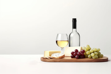 Naklejka premium Wine And Cheese Board Displayed On Restaurant Table