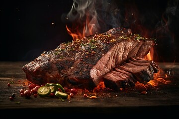 A realistic 3D rendering of perfectly grilled brisket, highlighting the succulent and appetizing qualities of this delectable dish.