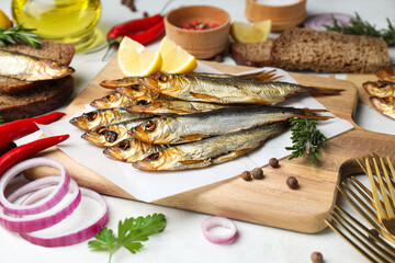 Concept of tasty food - delicious smoked fish