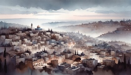Generative AI painting of Jerusalem in watercolor