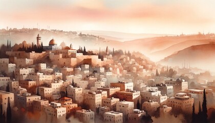 Naklejka premium Generative AI painting of Jerusalem in watercolor
