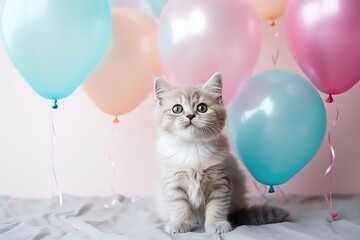 Fototapeta na wymiar A Kitten With Balloons