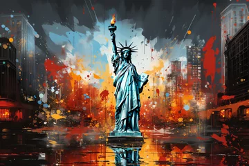 Fotobehang horizontal liberty statue painting concept, AI generated © Frédéric Prochasson