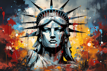 horizontal liberty statue painting, AI generated - obrazy, fototapety, plakaty