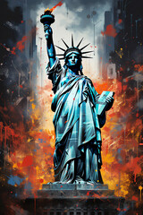 liberty statue painting, AI generated - obrazy, fototapety, plakaty