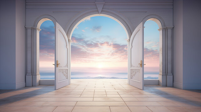 an open door leading to sea and ocean